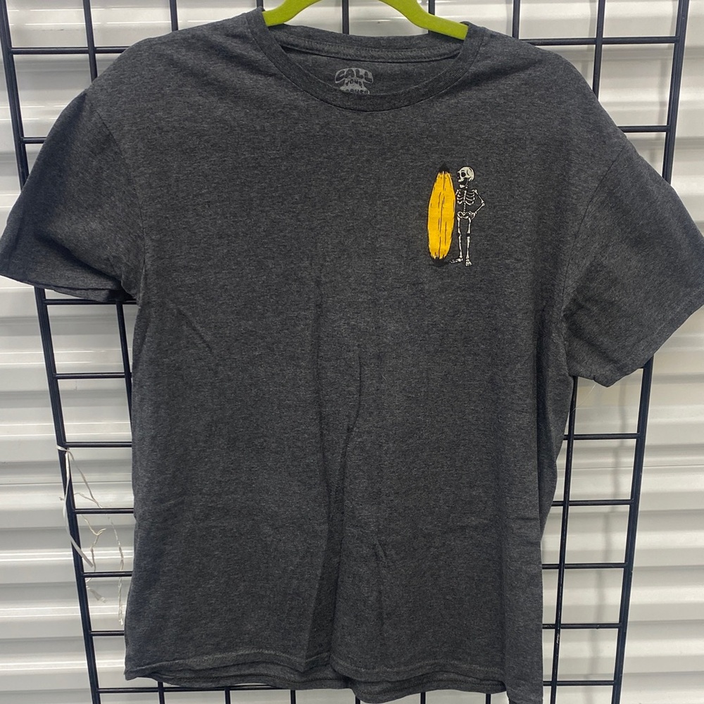 Call Your Mother Charcoal Tee with Yellow Skeleton Graphic